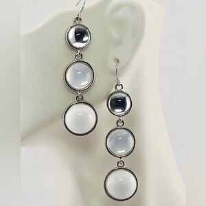 Triple Stones Silver Dangle Earrings